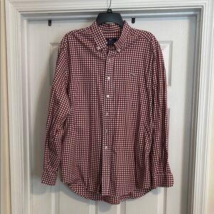 Vineyard Vines Men's Maroon and White Gingham Button-Down Shirt